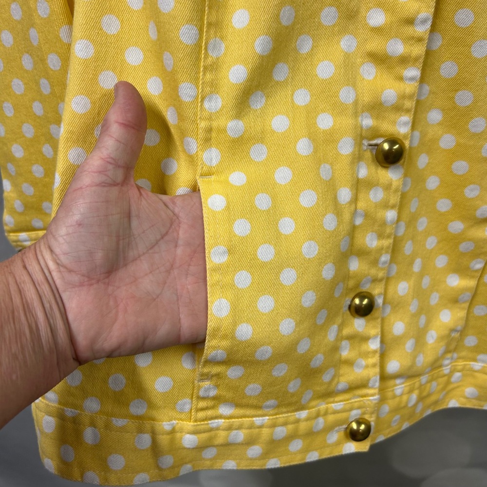 Christopher & Banks Yellow White Polka Dot Denim Jacket‎ Medium Gold Buttons - Picture 6 of 7